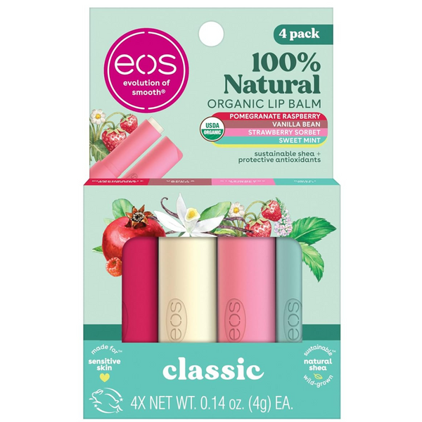 4-Pack Eos 100% Natural & Organic Lip Balm Sticks, 0.14 Oz