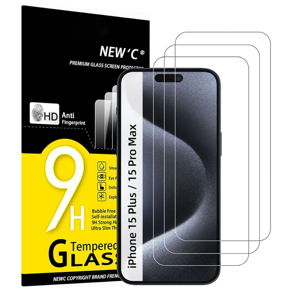 3-Pack iPhone 15 Pro Max/15 Plus Tempered Glass Screen Protector (6.7")