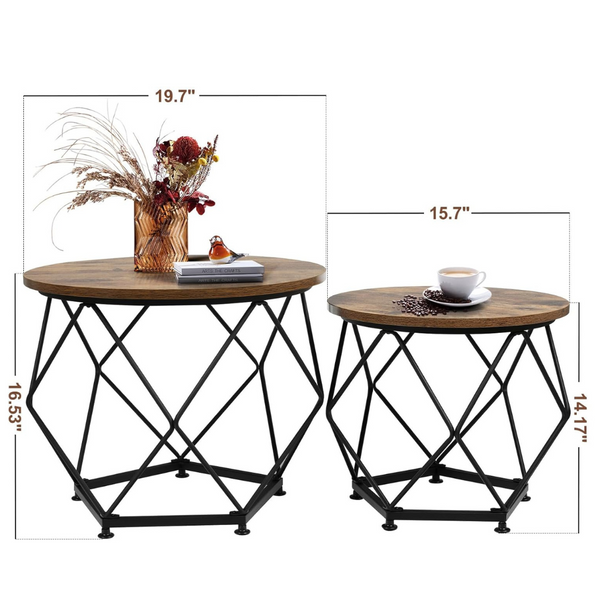 Set Of 2 Modern Small Round Coffee Table with Metal Frame