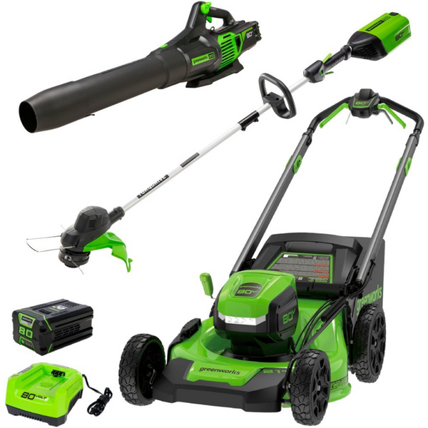 Greenworks 21" Mower, 13" String Trimmer & Blower w/Battery & Charger