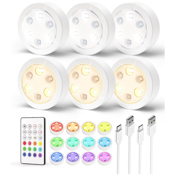 6-Pack 14 Colors Modes LED Under Cabinet Lights with Remote