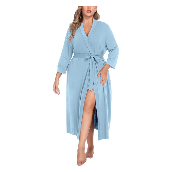 Women's Plus Size Long Knit V Neck Soft Bathrobes