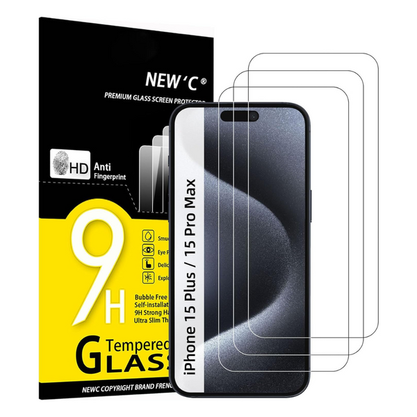 3-Pack iPhone 15 Pro Max/15 Plus Tempered Glass Screen Protector (6.7")