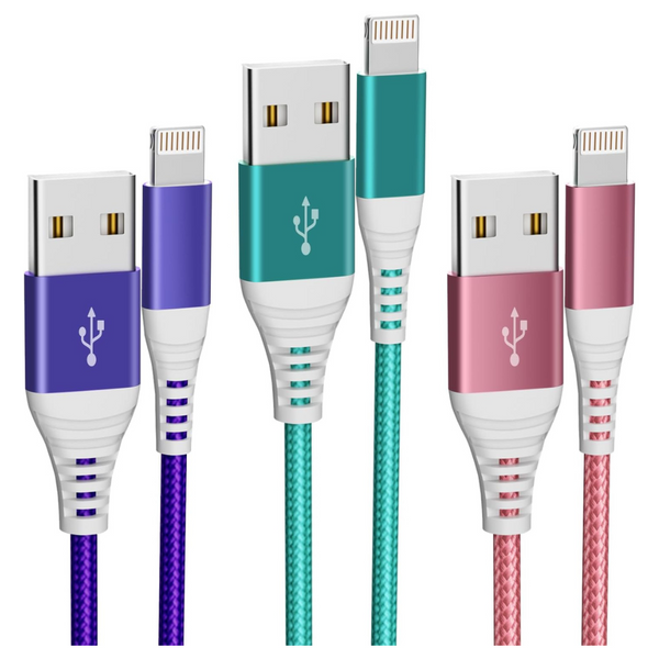 3-Pack IDISON [MFi Certified] Nylon Braided 6FT Lightning Cable