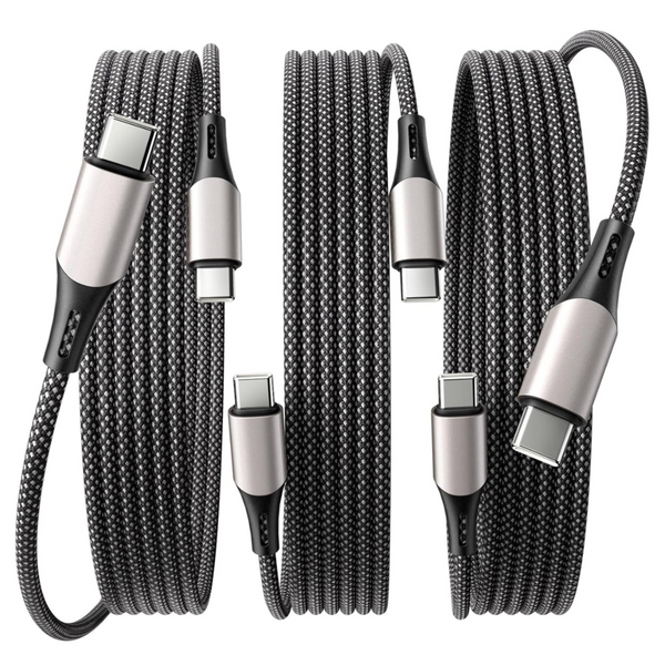 3-Pack Nylon Braided 60W/3A USB-C Charger Cable