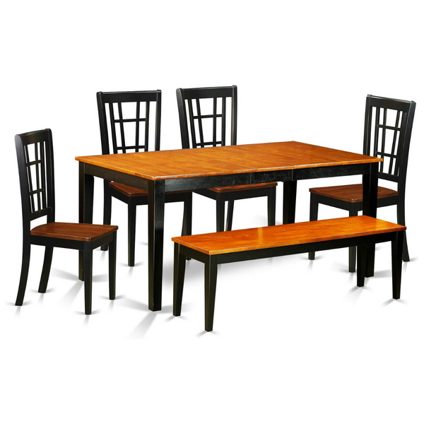 6-Piece East West Furniture Dining Room Table Set With 4 Chairs & Bench