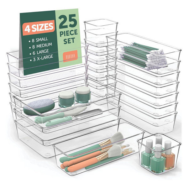 25-Piece Ruboxa Clear Plastic Drawer Organizer