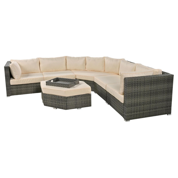 7-Piece Outdoor All Weather Wicker Curved Sectional Sofa Set