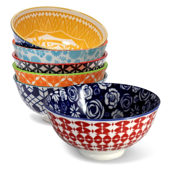 Set Of 6 Colorful 10 Oz Microwave & Oven Safe Small Dessert Bowls