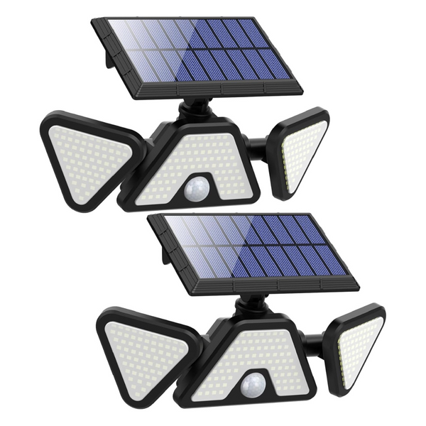 2-Pack Zookki 203-LED 3-Head Motion Sensor Outdoor Solar Flood Light