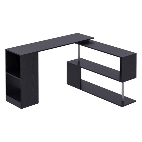 Homcom 55 in. L-Shaped Black Writing Computer Desk With Display Shelves