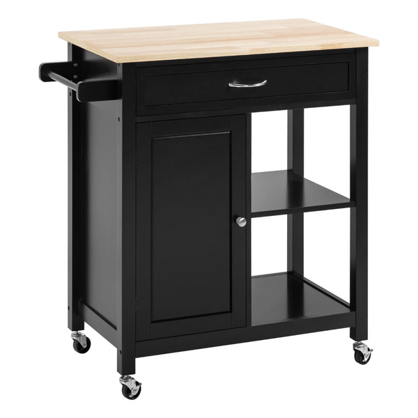 Homcom Rolling Black Kitchen Cart With Wood Top