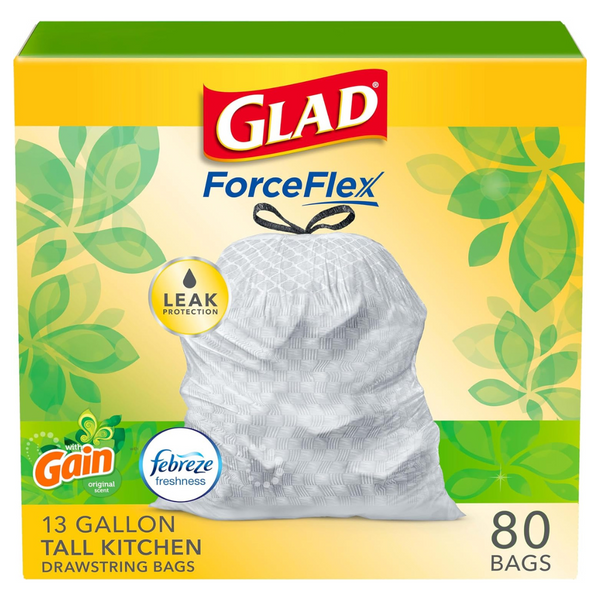 80-Count Glad 13 Gallon ForceFlex Tall Kitchen Drawstring Trash Bags