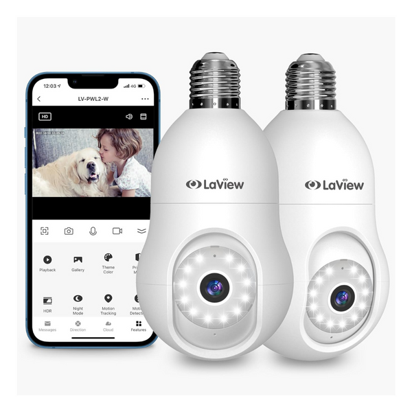 2-Pack LaView 4MP Bulb 2.4GHz 2K Security Camera Compatible With Alexa