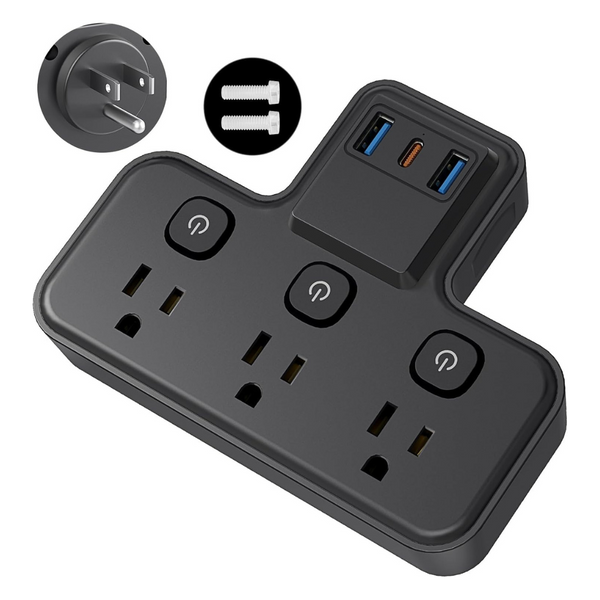 Passus 1875W 4-Outlet 3-USB Multi Plug Outlet Extender Surge Protector