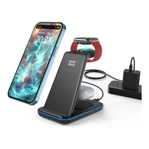 3-In-1 Fast Universal Wireless Charging Station With 20W Adapter