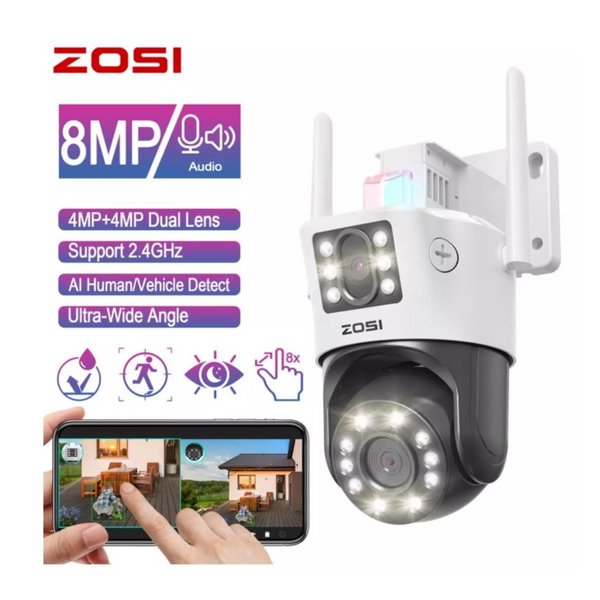 ZOSI 2.5K 4MP WiFi PTZ Dual-Lens Wired Security Camera