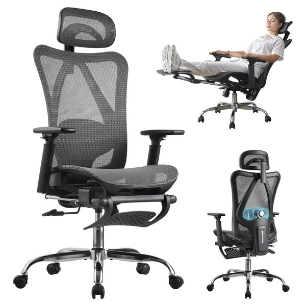 SGS Adjustable Footrest Mesh Lumbar Support Ergonomic Office Chair