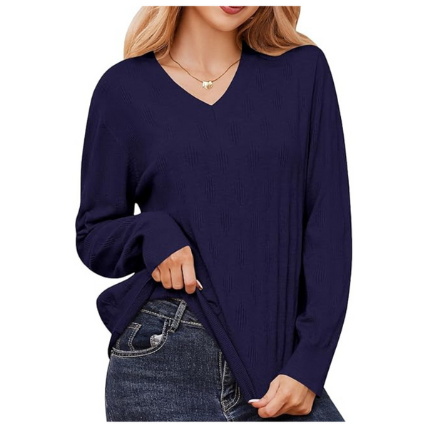 Classic Fit V Neck Slimming Knitted Casual Pullover Autumn Tops