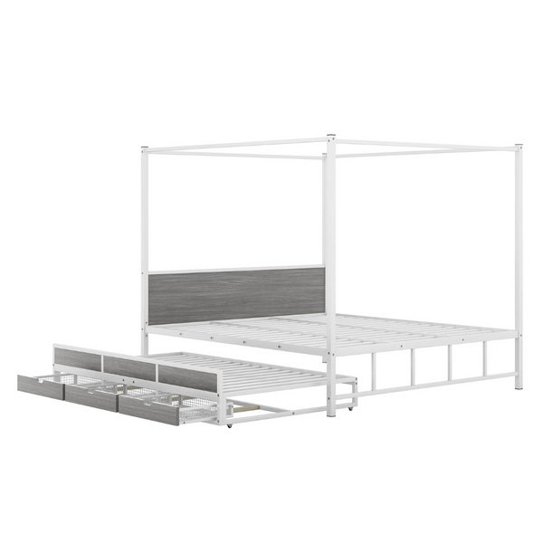 Euroco Kids Metal Queen Size Platform Bed With 3 Drawers