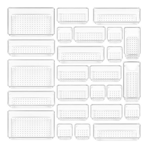 25-Piece Vtopmart 4-Size Clear Plastic Drawer Organizers Set