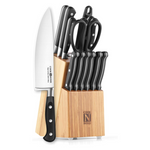 15-Piece Cook N Home Bamboo Storage Block Blade Kitchen Knife Set