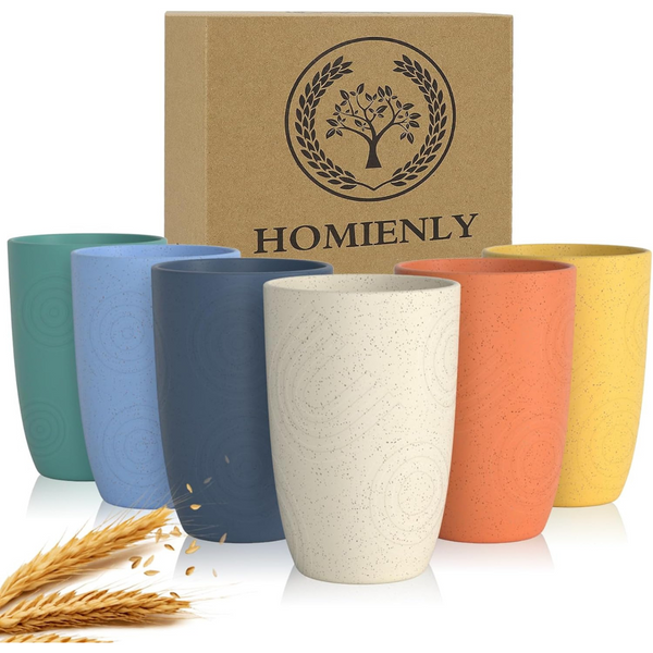 6-Pieces Homienly Wheat Straw Plastic Cups, 12 Oz