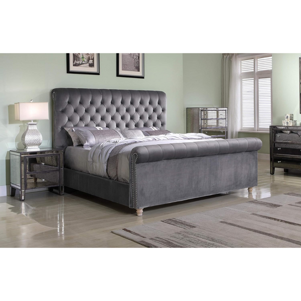 Best Master Furniture Jean-Carrie Upholstered Velvet Sleigh Queen Bed