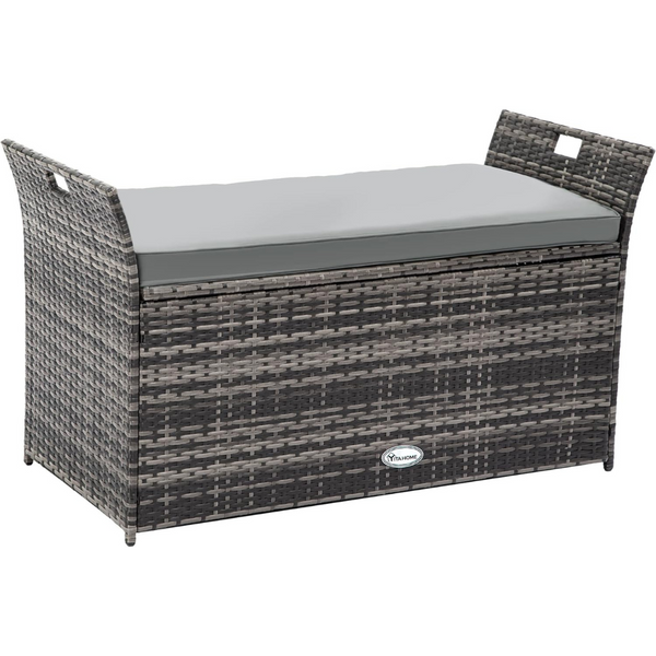 90-Gallon Outdoor Wicker Storage Bench With Cushion (Gray)