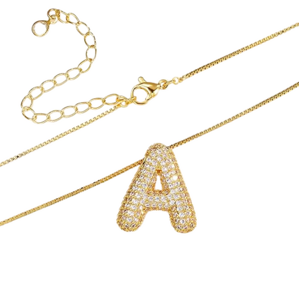 Women's Bubble Letter Initial A-Z Gold Necklace