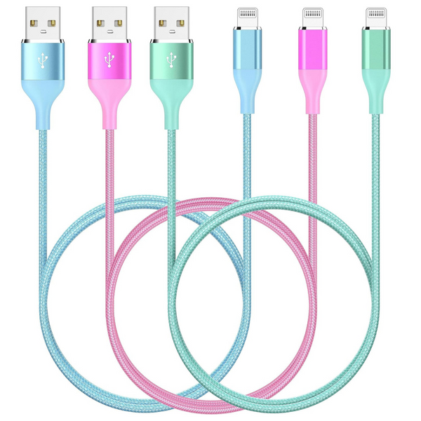 3-Pack 6ft MFi Certified Nylon Braided USB Lightning Cable For iPhones