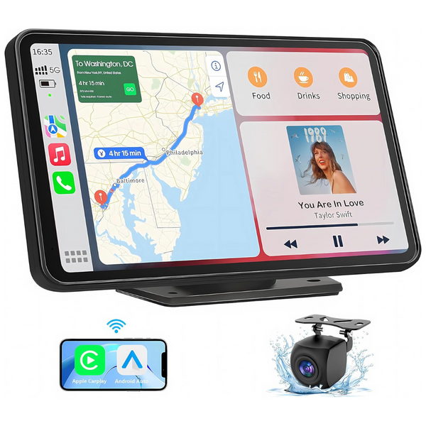 7" Wireless Touch Double Din Car Stereo W/ Apple CarPlay & Android Auto