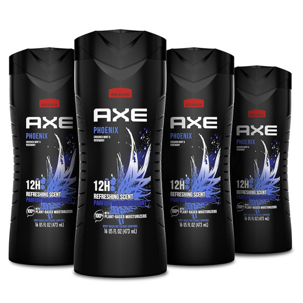 AXE Body Wash Phoenix 12h Refreshing Scent Crushed Mint & Rosemary Men’s Body Wash (16 Oz, 4 Count)