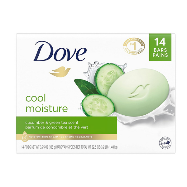 Dove Skin Care Beauty Bar For Softer Skin Cucumber and Green Tea, 3.75 Oz (14 Bars)