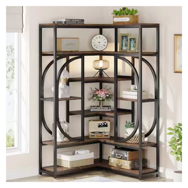 Eulas 14 Shelf Industrial L-Shaped Corner Bookcase