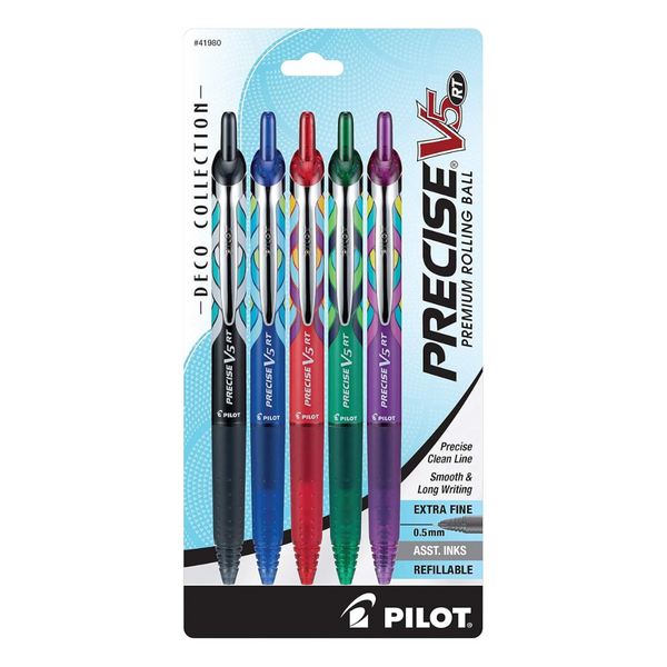 5-Pack Pilot Precise V5 RT Deco Collection Liquid Ink Rolling Ball Pens