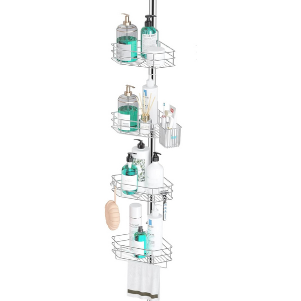 Seirione Corner Shower Caddy Tension Pole W/ 4 Shelves