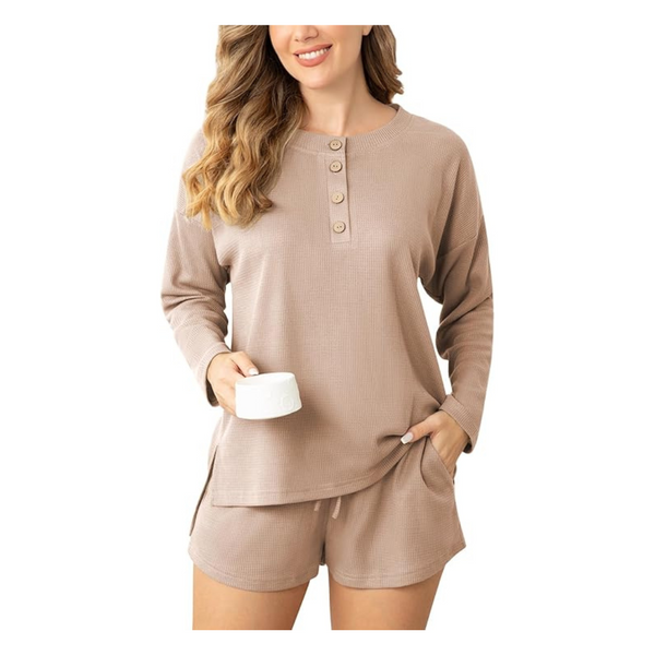 Women's Long Sleeve Waffle Knit Lounge Set (Various Colors)