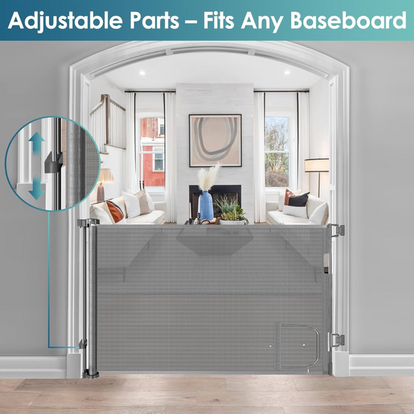 55" x 35" Wide Retractable Baby Gate With Cat Door