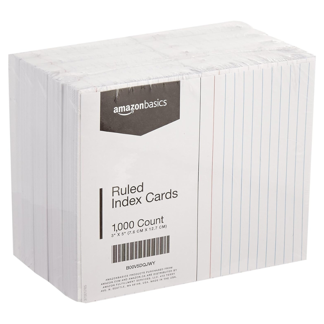 1000-Count Amazon Basics 3" x 5" Ruled Lined Index Cards