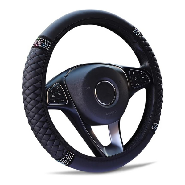 Universal 15" Colorful Rhinestones Soft Leather Car Steering Wheel Cover