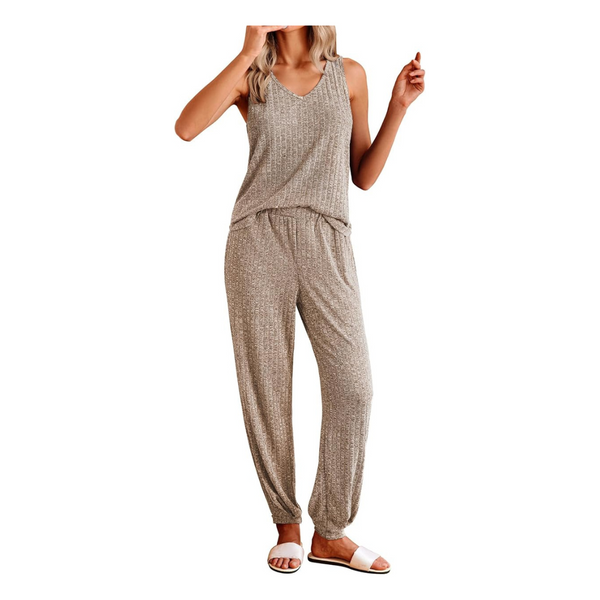 Women's Sleeveless Summer Ribbed Knit Soft Pajamas Sets