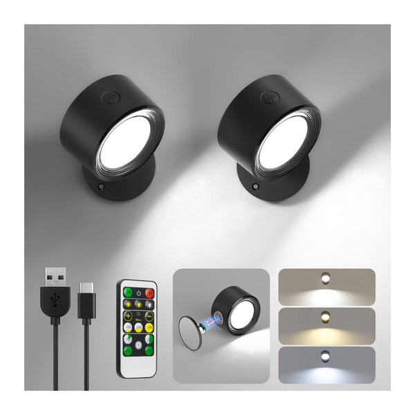 2-Pack 3000mAh Rechargeable Battery Operated LED Wall Mounted Light