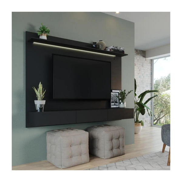 Homestock Black Wall Mounted Floating Entertainment Center