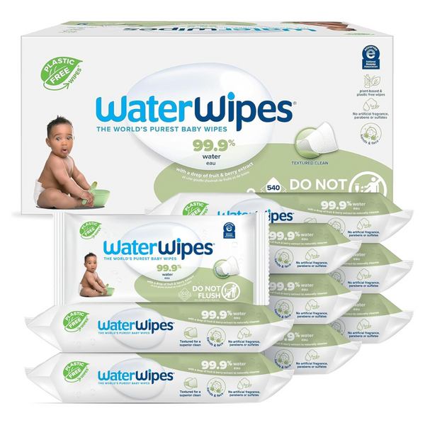 540-Count WaterWipes Plastic-Free Textured Clean Toddler & Baby Wipes