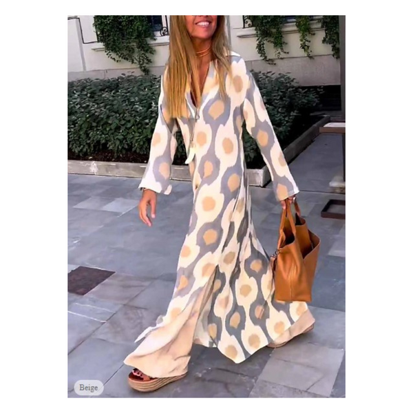 Women's Geometric Split Print V Neck Maxi Long Casual Dress (Various)