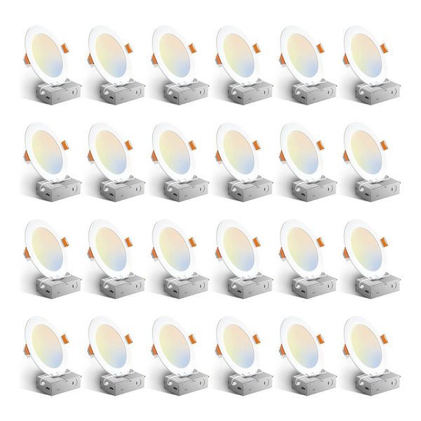 24-Pack Amico 6" 5CCT Thin LED Recessed Ceiling Light W/ Junction Box