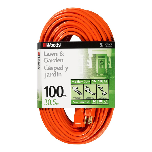 Woods 100 Ft 16 Gauge 3 Prong Outdoor Extension Cord