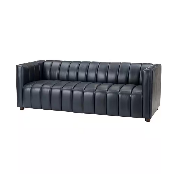 Pachynus 83" Wide Square Genuine Leather Rectangle Channel-Tufted Sofa