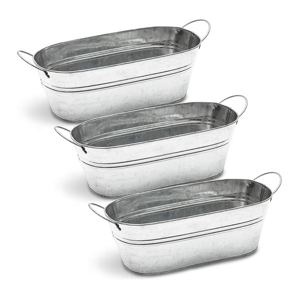 3-Pack Galvanized Metal Oval Planter With Handles (11.8"x 5.5" x 4")